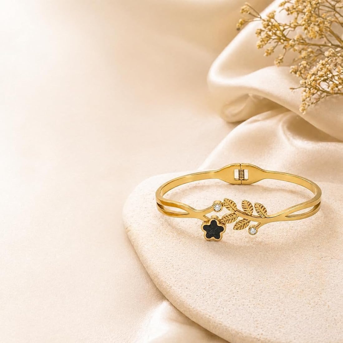 Anti-Tarnish Leaf Bangle Bracelet