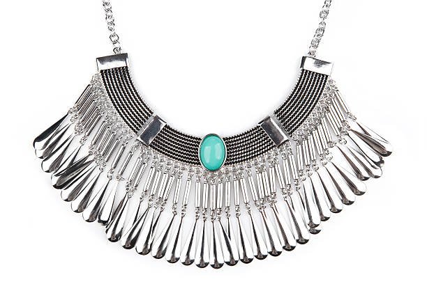 Detail of a silver statement necklace isolated on white